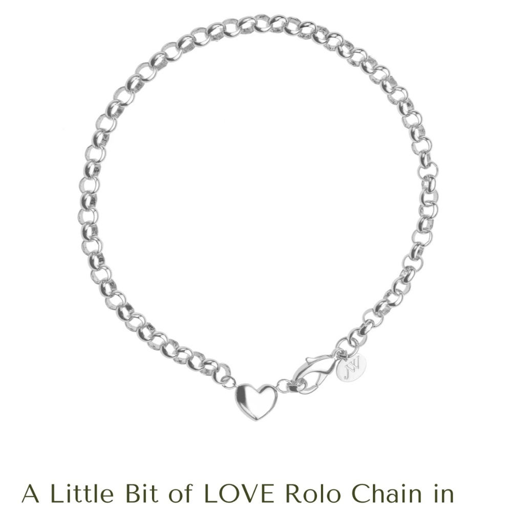 JANE WIN A LITTLE BIT OF LOVE SILVER HEART ROUND CHUNKY ROLO CHAIN NECKLACE